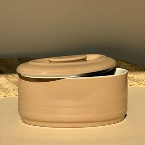 Vtg The Hall China Co. for Westinghouse Oval Covered Refrigerator Dish Beige Tan